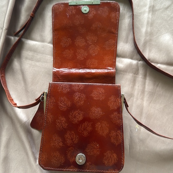 Rossini Rust Brown Embossed Leather Crossbody Bag Adjustable Strap Structured - Picture 5 of 11